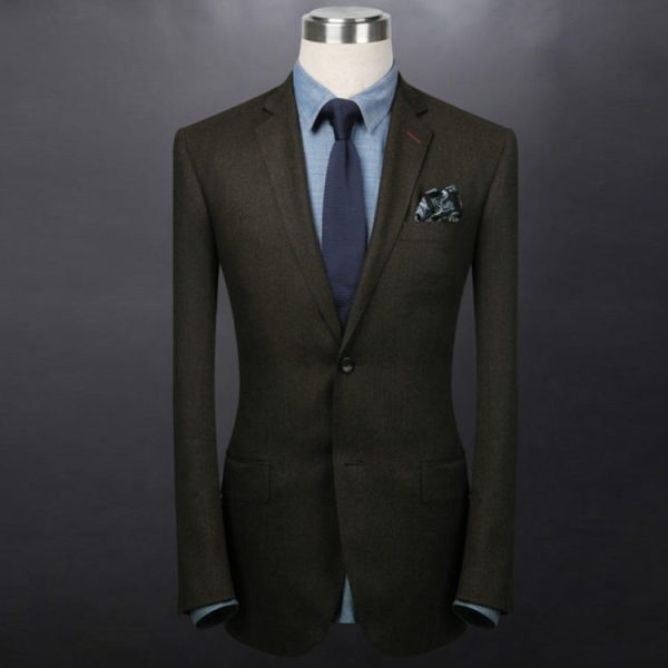 Chinese Clothing Manufacturers Green Front Office Uniforms Super 100% Wool Suit with Double Jets - Image 2